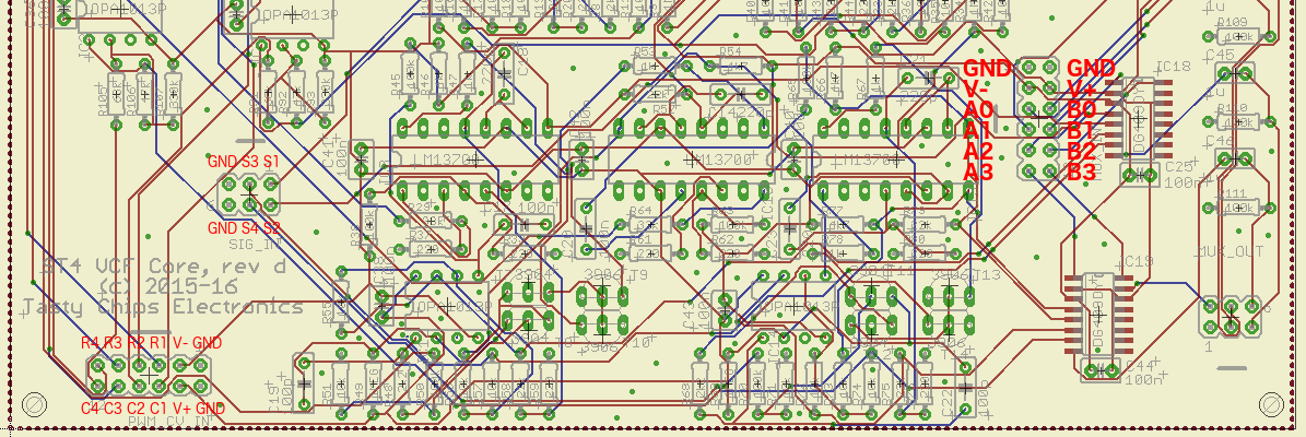 Part of the VCF board rev d layout with annotated connector pinouts.