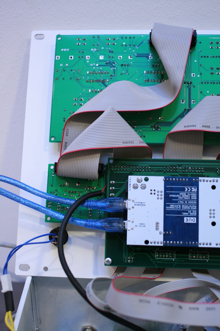 The mix board and the voice board connected on the same ribbon cable.