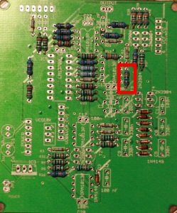 Position of the 150k resistor on the analog PCB.